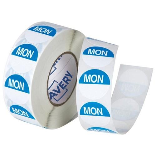 Avery Round Food Rotation Labels Monday 24mm Blue/White, Roll of 1000