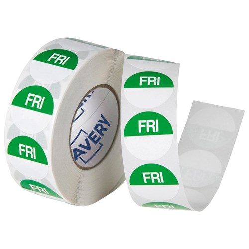 Avery Round Food Rotation Labels Friday 24mm Green/White, Roll of 1000