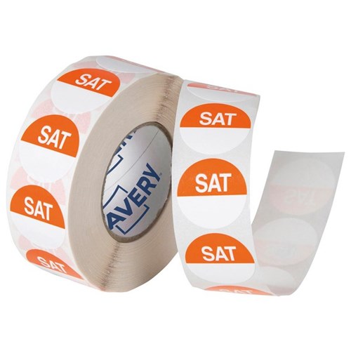 Avery Round Food Rotation Labels Saturday 24mm Orange/White, Roll of 1000