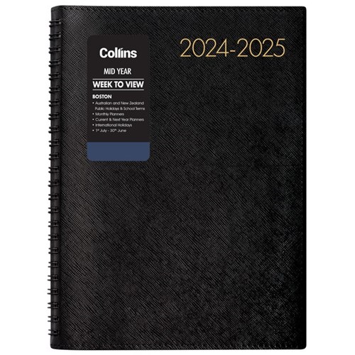 Collins Boston A53 Mid Year Diary A5 Week To View 1 July 2024 to 30 June 2025