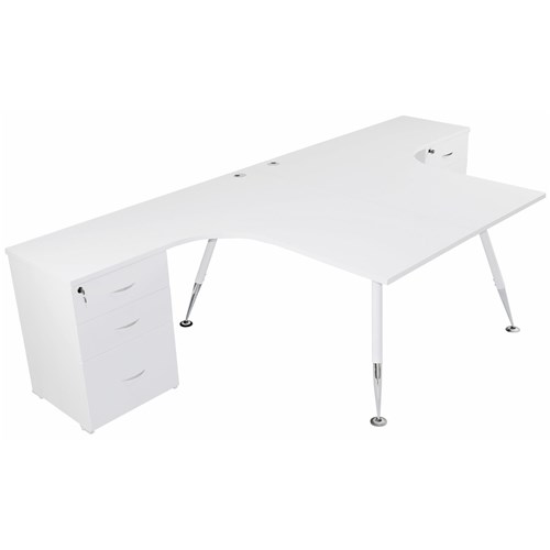 Fleet Back To Back Corner Workstation 2 Person 2400x1400mm Matte White