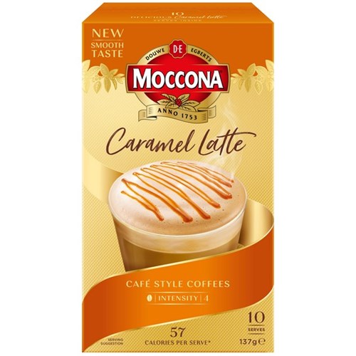 Moccona Cafe Classic Caramel Latte Coffee Sachet 137g, Pack of 10