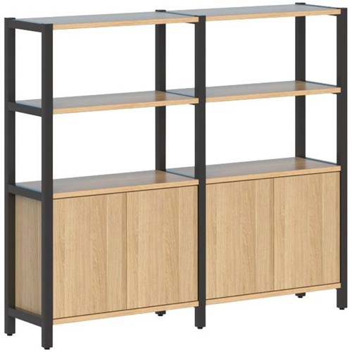 Grid 40 Shelving 2 Pod 4 Shelves Black Oak 1720x400x1500mm