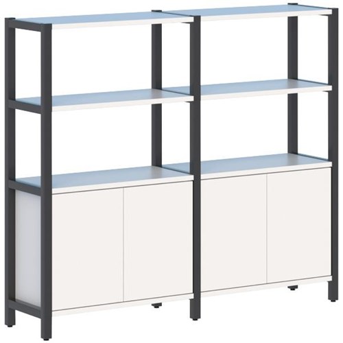 Grid 40 Shelving 2 Pod 4 Shelves Black White 1720x400x1500mm