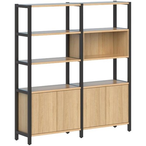 Grid 40 Shelving 2 Pod 6 Shelves Black Oak 1720x400x1890mm