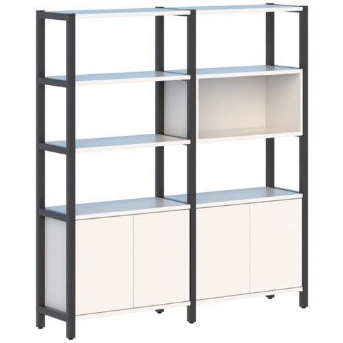 Grid 40 Shelving 2 Pod 6 Shelves Black White 1720x400x1890mm