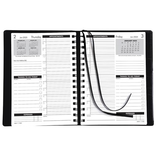 Collins MDA51A 1/4 Hour Time Manager Refill A5 1 Day Per Page 2025 Black