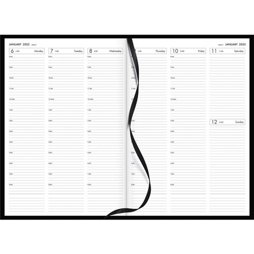 Collins A43A Hourly Appointment Diary A4 Week To View 2025 Black