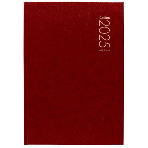 Collins A52 Diary A5 2 Days Per Page 2025 Red