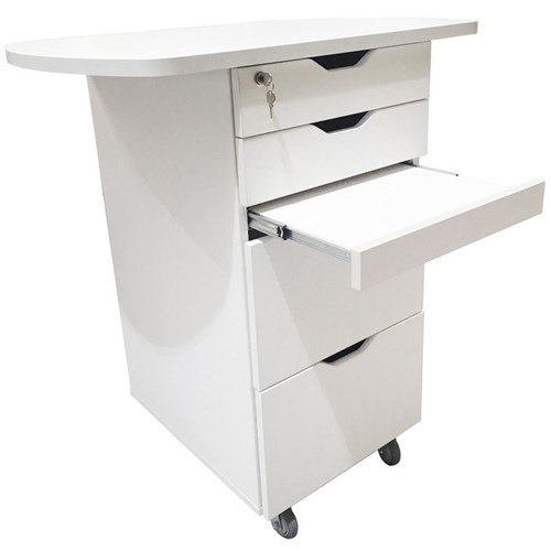 Mobile Teaching Station Lockable 4 Drawer White