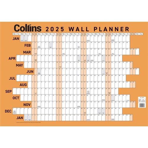 Collins Large Dated Year Wall Planner Double Sided 990x700mm 2025