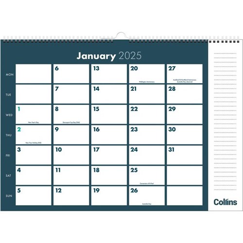 Collins Colplan Wiro Wall Calendar 1 Month To A Page 2025