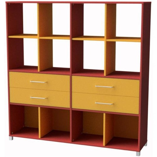 Zealand 12 Cube 4 Drawer Storage Unit Red/Yellow 1600x400x1650mm