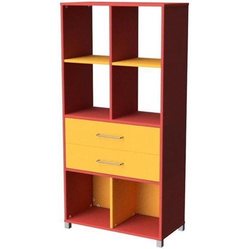 Zealand 6 Cube 2 Drawer Storage Unit Red/Yellow 800x400x1650mm