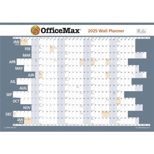 OfficeMax A2 Dated Year Wall Planner Double Sided  594x420mm 2025