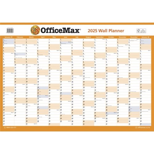 OfficeMax A2 Dated Year Wall Planner Double Sided  594x420mm 2025