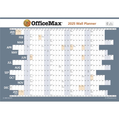 OfficeMax A3 Dated Year Wall Planner Double Sided 420x297mm 2025