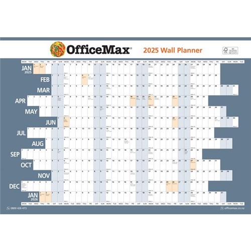 OfficeMax Dated Year Planner Double Sided Laminated 990x700mm 2025