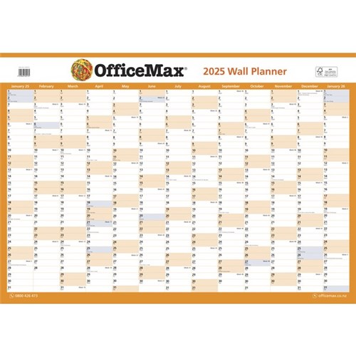 OfficeMax Dated Year Wall Planner Double Sided 990x700mm 2025