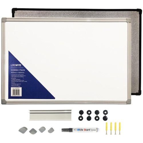 Litewyte Whiteboard & Pinboard Combo Magnetic 600x400mm Grey