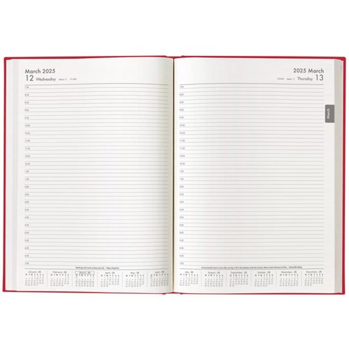 Winc A41 1/2 Hour Appointment Diary A4 1 Day Per Page 2025 Red