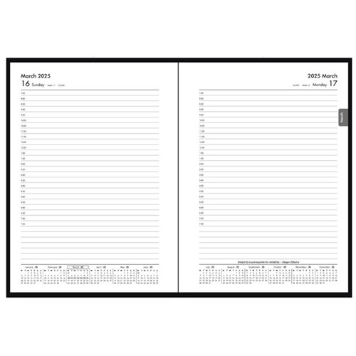 Winc A51  1/2 Hour Appointment Diary Recycled A5 1 Day Per Page 2025 Black