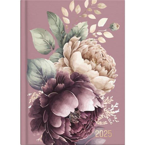 Collins A53 Diary A5 Week To View 2025 Dark Peonies