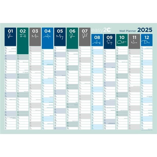 Easy2C Wall Planner Double Sided Laminated 990x700mm 2025