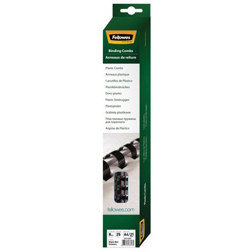 Fellowes 8mm Binding Coils 21 Ring Black, Box of 25