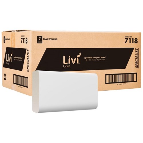 Livi Care Compact Hand Towel 1 Ply, Carton of 18