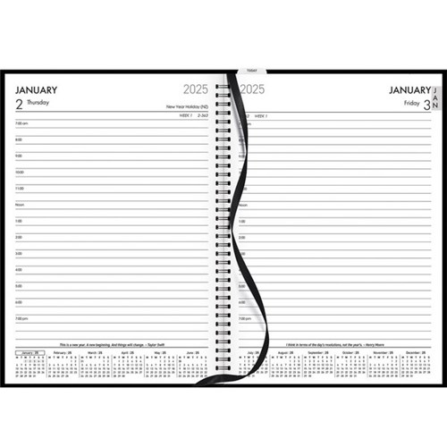 Collins A51 1 Hour Appointment Diary A5 1 Day Per Page 2025 Black