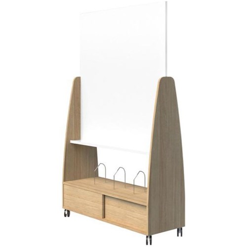 Fiord Whiteboard Mobile & Shelf With Sliding Door 1220mm Classic Oak