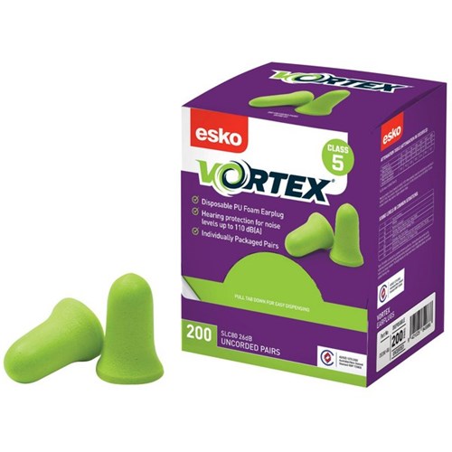 Esko Vortex Disposable Earplugs Class 5 Bell Shape, Box of 200 Pairs