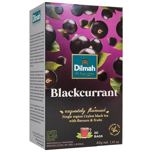 Dilmah Blackcurrant Tea Individually Foil Wrapped Tea Bags, Box of 20