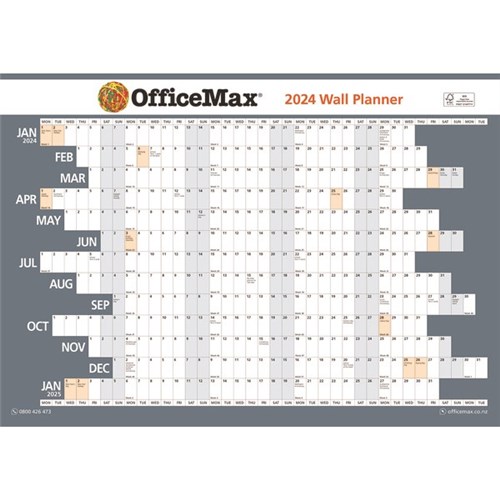 OfficeMax Double Sided Dated Year Wall Planner A3 420x297mm 2024