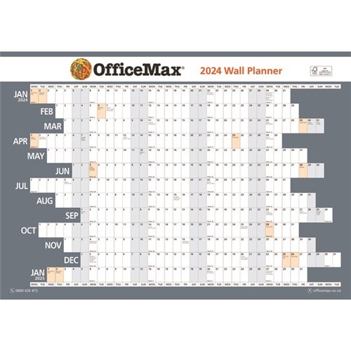 OfficeMax Double Sided Dated Year Wall Planner 990x700mm 2024 Unlaminated 