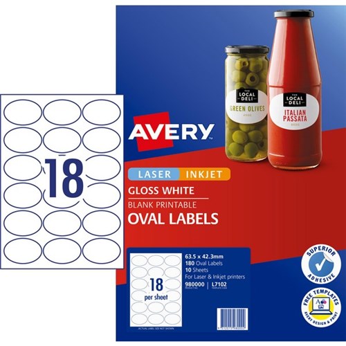 Avery Oval Glossy White Laser Inkjet Labels L7102 18 Per Sheet