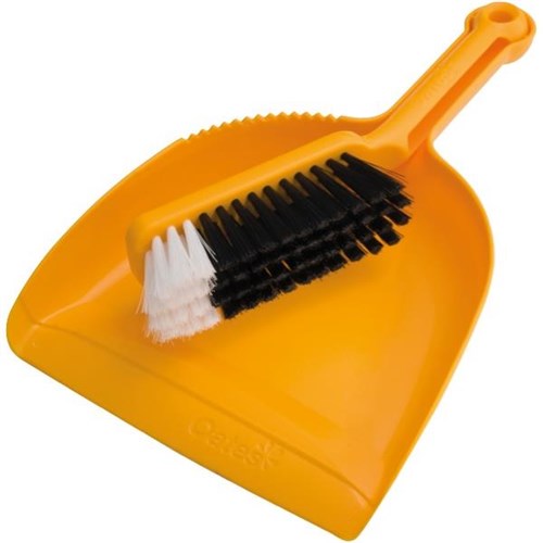 Oates Dustpan & Banister Brush Set Plastic Yellow