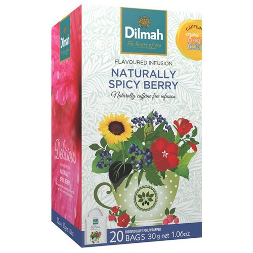 Dilmah Naturally Spicy Berry Individually Foil Wrapped Tea Bags, Box of 20