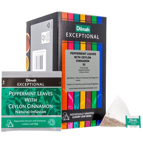 Dilmah Exceptional Peppermint & Cinnamon Individually Wrapped Luxury Leaf Tea Bags, Box of 50