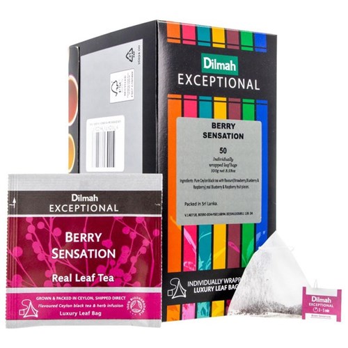 Dilmah Exceptional Berry Sensation Individually Wrapped Luxury Leaf Tea Bags,  Box of 50