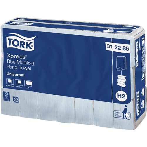 Tork H2 Multifold Paper Towel 312285 Blue, Carton of 21