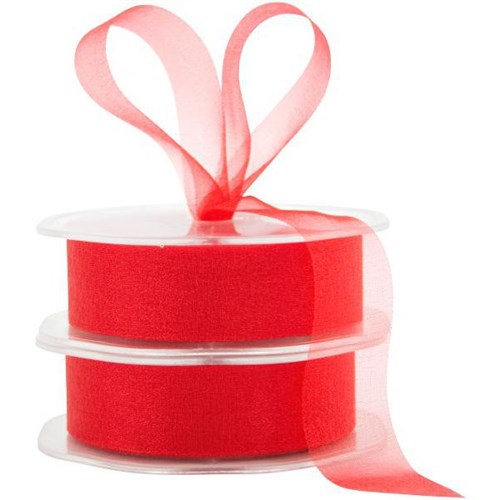 Chiffon Cut Edge Ribbon 25mm x 50m Red