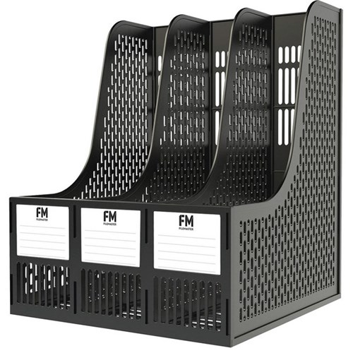 FM Magazine Holder, Three Sections, Black Plastic