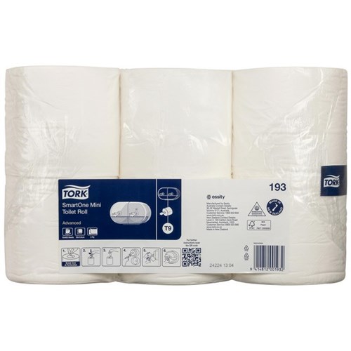 Tork SmartOne T9 Mini Toilet Tissue Roll 193, Pack of 12