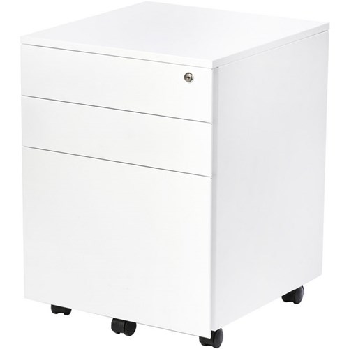 Firstline Mobile Pedestal Standard 3 Drawer White Satin