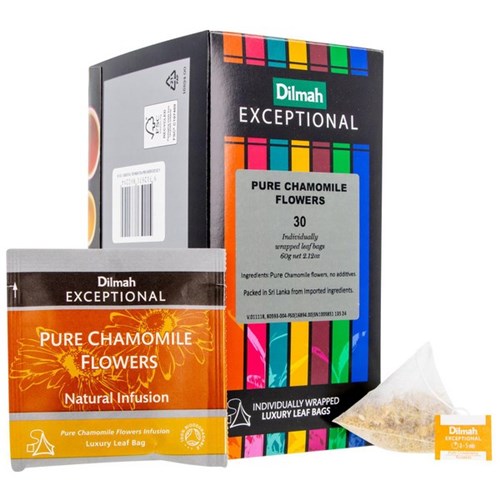 Dilmah Exceptional Pure Chamomile Flowers Individually Wrapped Luxury Leaf Tea Bags, Box of 30