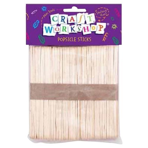 Craft Workshop Pop Sticks 115x10mm Plain, Pack of 120