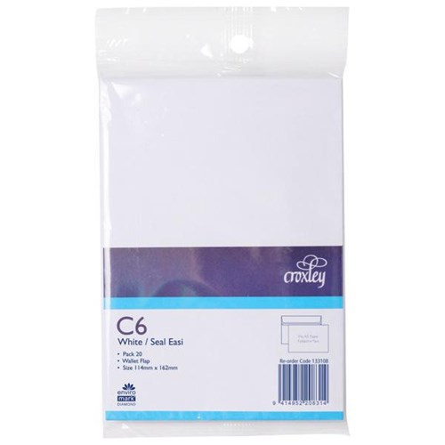 Croxley C6  133108 Wallet Envelope Seal Easi, Pack of 20