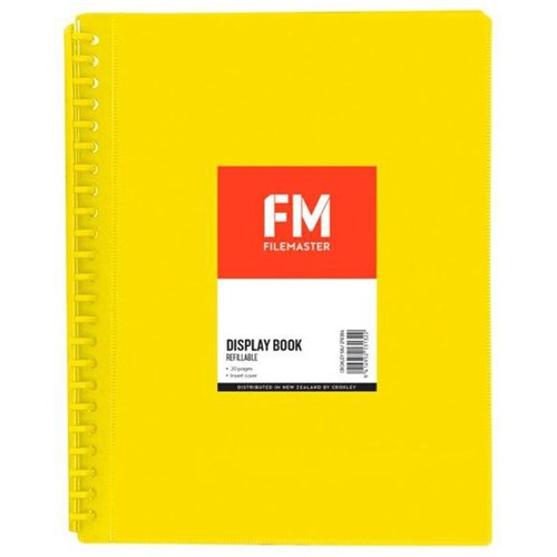 FM A4 Refillable Display Book Insert Cover 20 Pocket Yellow